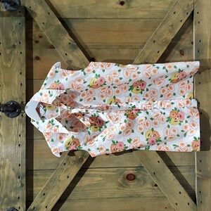 VINTAGE MISS POLLY SLEEVELESS BLOUSE TOP WITH FLORAL PRINT BUTTONDOWN MOD